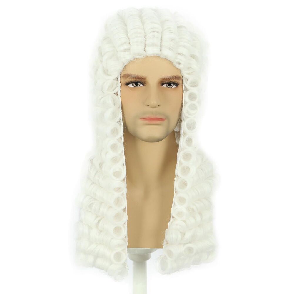 Unisex Long Curly White Judge Wig, Men Women